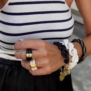 南法迷情AurelieBidermann黑金珐琅法老埃及风复古滴釉脊纹戒指潮