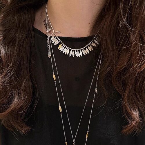 张悦儿博主同款镀金流苏项链中式植物肌理感小众设计锁骨链颈链潮