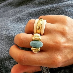 法国小众时髦天然石戒指ins复古AurelieBidermann绿色天河石戒指