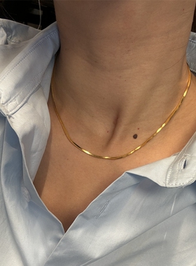 S925纯银镀18K金意大利方形蛇骨链秦岚同款通勤百搭高级感锁骨链