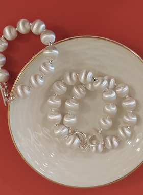 拉丝圆球系列重工深度拉丝银球手链简约轻奢珍珠光泽春夏手串项链