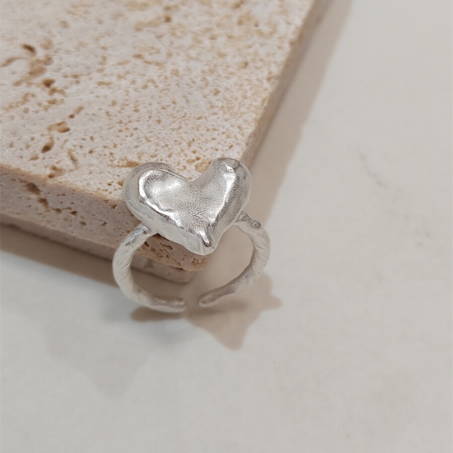 S925纯银爱心肌理戒指重工磨砂高级感哑光耳钉黑绳ins设计项链潮