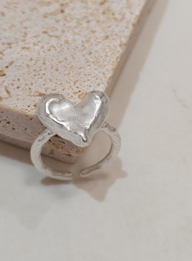 S925纯银爱心肌理戒指重工磨砂高级感哑光耳钉黑绳ins设计项链潮