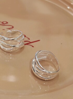 ITS MINE 重工通体S925纯银线条交错戒指个性冷淡风百搭开口戒潮