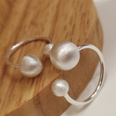 S925通体纯银拉丝圆球戒指简约小众设计感几何磨砂银球气质开口戒