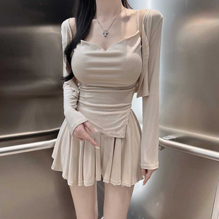 三件套 半身裙性感女装 高级炸街纯欲套装 辣妹穿搭吊带背心防晒开衫