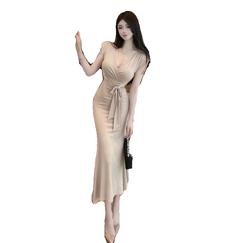 纯欲包臀裙显身材显瘦V领长裙女