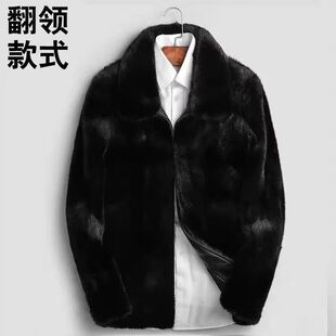 反季仿貂皮大衣男士皮草冬季连帽夹克水貂毛仿貂翻领外套