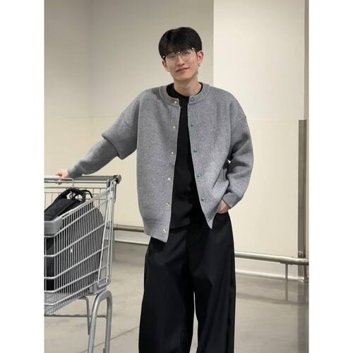 [假两件撞色领设计]伯爵先生男装25春季针织开衫宽松休闲毛衣外套