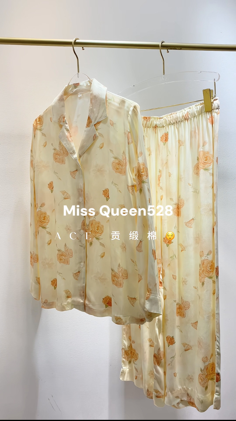 Miss Queen新款高级感贡缎棉睡衣女款长袖长裤甜美少女家居服