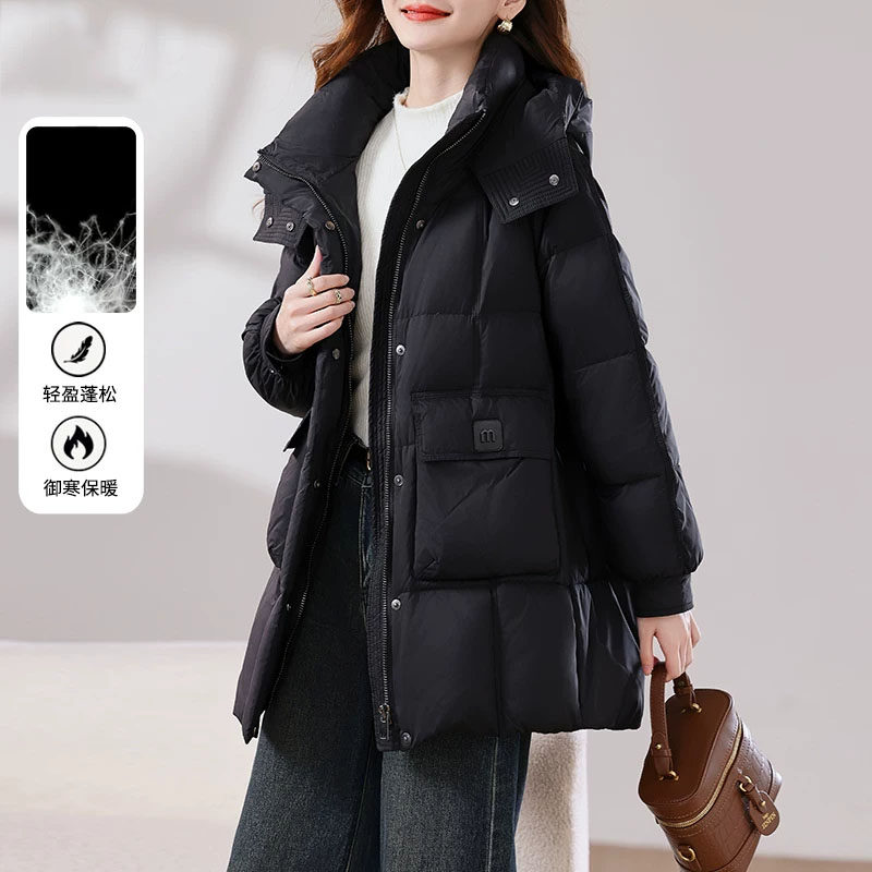 黑色羽绒服女冬季中长款小个子潮