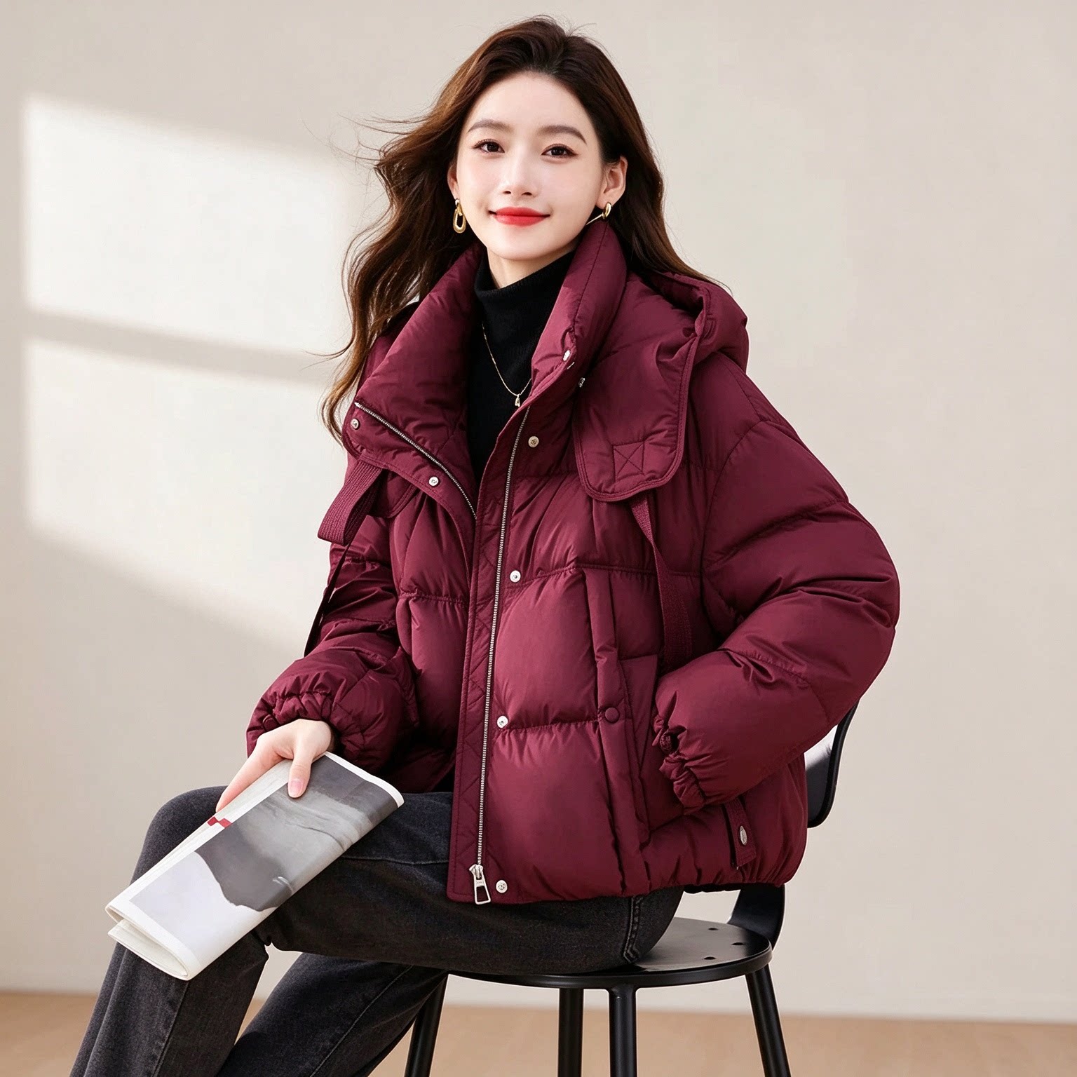 安可拉红短款羽绒服女冬季2026年