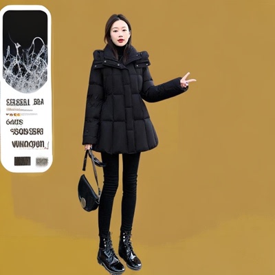 小个子连帽加厚外套中长款羽绒女