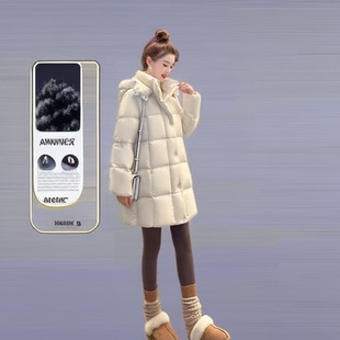 云朵泡芙鹅绒棉服女2025年冬新款连帽中长款小个子加厚外套面包服