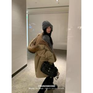 少量现货SUNONEONE 连帽大毛领派克服女2025年新款宽松中长款外套