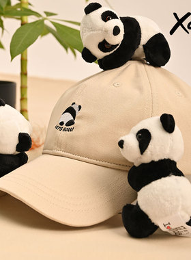 XOTIC官方 翻滚熊猫贴布刺绣鸭舌帽女秋冬防晒休闲飘带帽小众通勤