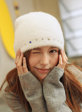 XOTIC官方 铆钉仿貂毛冷帽秋冬新品韩系百搭保暖护耳显脸小针织帽