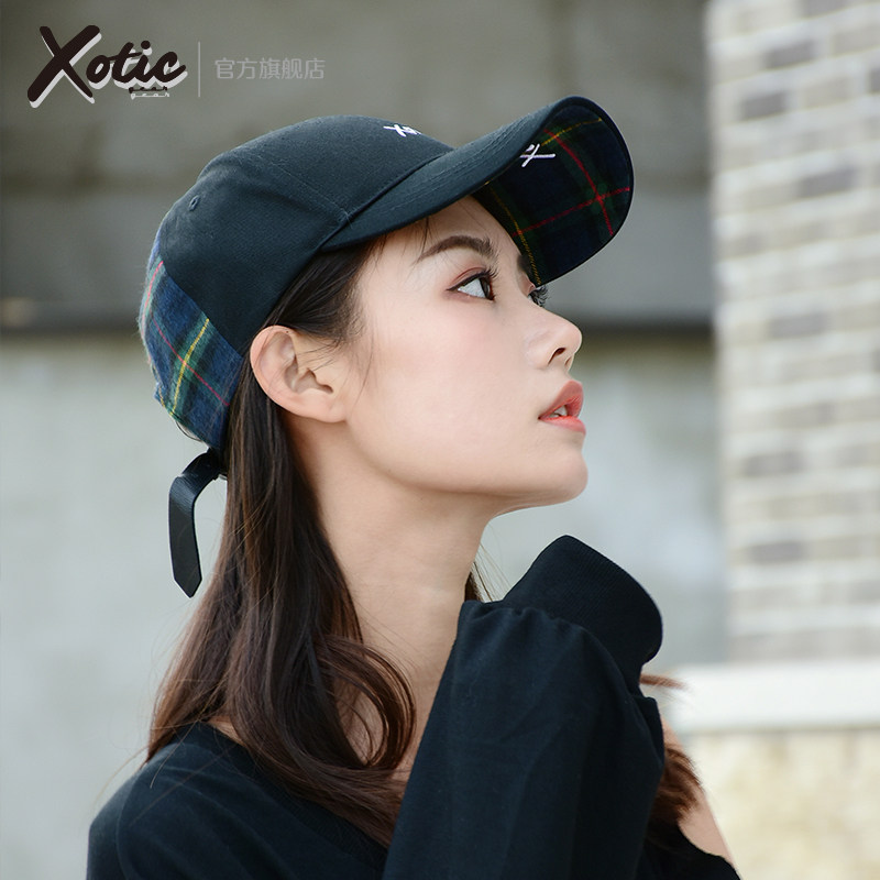 Xotic官方 格纹拼接鸭舌帽春夏防晒遮阳户外休闲英伦棒球帽男女