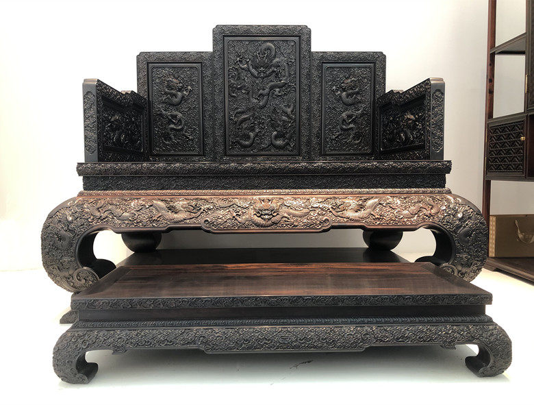 天香倾城 卢氏黑黄檀云龙纹大宝座大叶紫檀单人沙发仙作红木家具