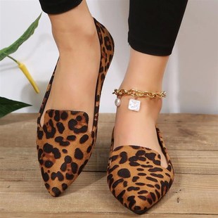 BCEBYL Loafers Flats Leopard Pointed Toe Casual Women Shoes
