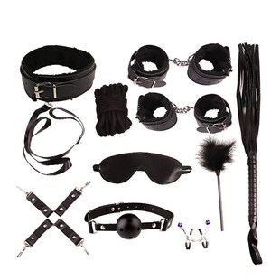 BDSM Bondage Restraint Kit 10 Pieces Leather Handcuffs