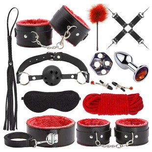 Erotic Toys Kits Handcuffs Eye Mask Whip Oral Plug Nipple