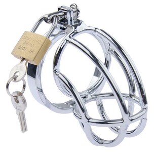 Stainless Steel Metal Cock Cage with Penis Bondage Sleeve Ba