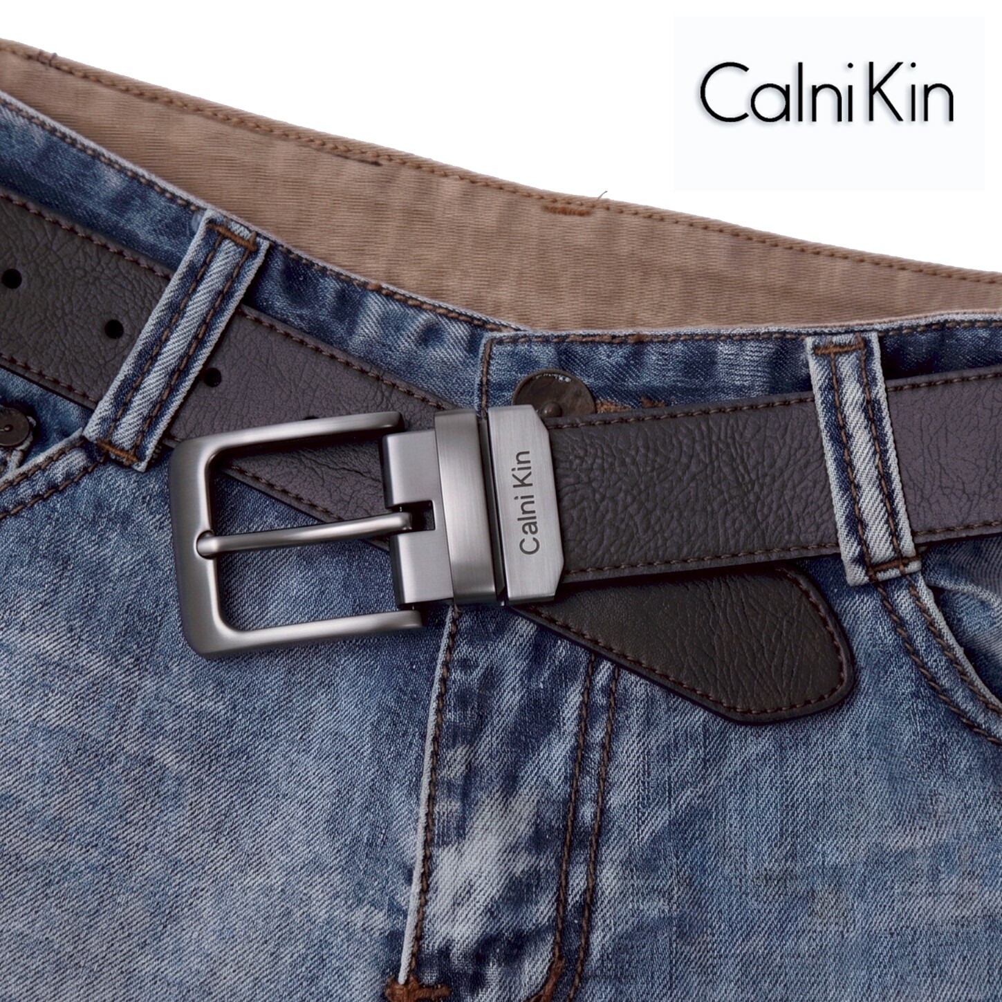 CalniKin皮带男真皮针扣头层纯牛皮裤带高档年轻人牛仔裤男士腰带