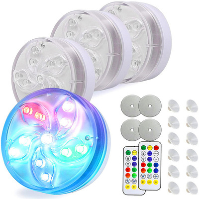 新款led幻彩跑马RF遥控rgb鱼缸潜水灯 IP68防水泳池水底旋钮灯