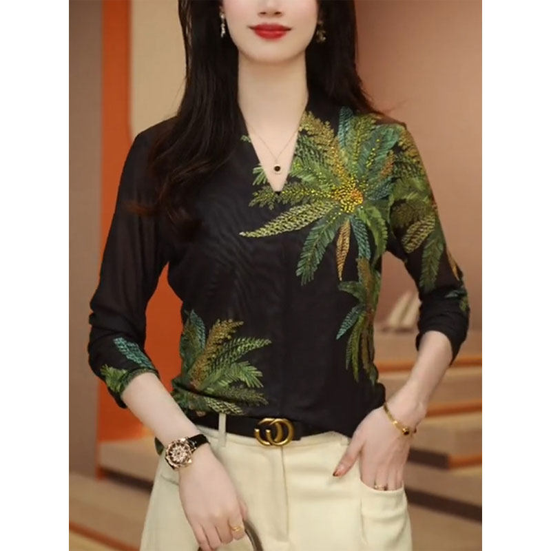 RIERA高级感印花小衫女士春秋新款洋气减龄雪纺衫时尚显瘦薄款长