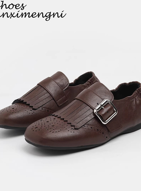 流苏皮带扣雕花复古乐福单鞋女2026年新款布洛克女鞋棕色小皮鞋女