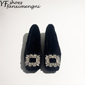 水钻浅口单鞋 女2025新款 秋冬加绒毛毛鞋 法式 子百搭黑色玛丽珍女鞋