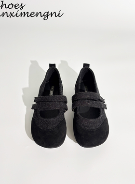 羊皮版~一字带复古法式玛丽珍女鞋2025年新款秋冬浅口平底单鞋女