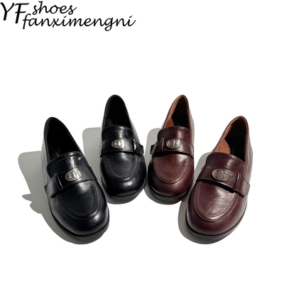真皮加绒英伦风乐福鞋女