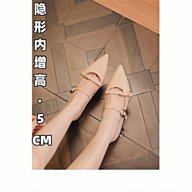 高端羊皮版~【米兰艺术】法式尖头一字带玛丽珍鞋平底内增高单鞋图片