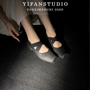 方头单鞋 羊皮版 交叉带UMAW猪鼻子鞋 玛丽珍芭蕾舞女鞋 女 复古法式