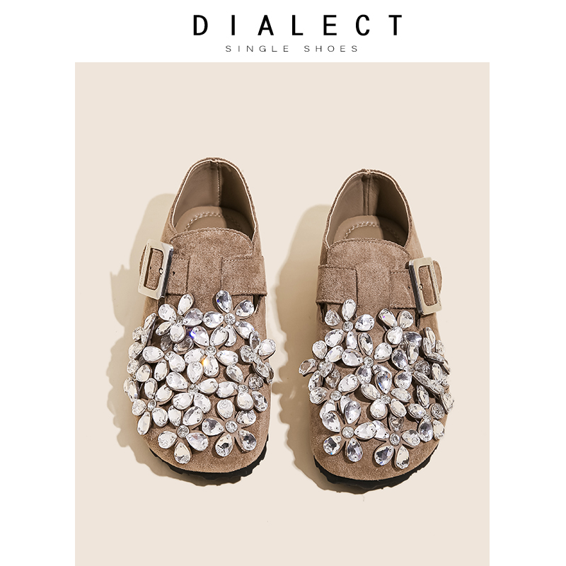 厚底勃肯鞋女2025新款春季真皮水钻内增高小个子全包懒人套脚女鞋