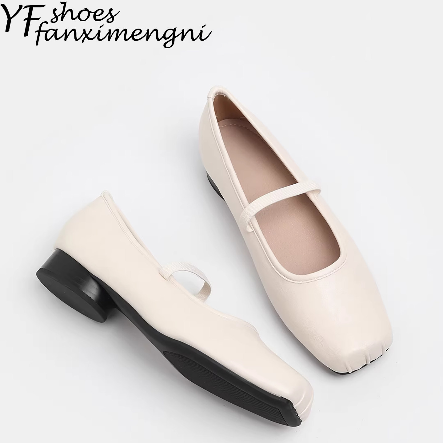 简约褶皱方头浅口低跟单鞋女2026新款百搭弹力带芭蕾风玛丽珍女鞋,女鞋,浅口单鞋,淘宝优惠券,粉丝福利购,淘宝优惠卷