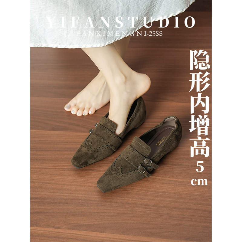 羊皮版~英伦风皮带扣乐福鞋女秋季内增高软皮一脚蹬通勤浅口单鞋