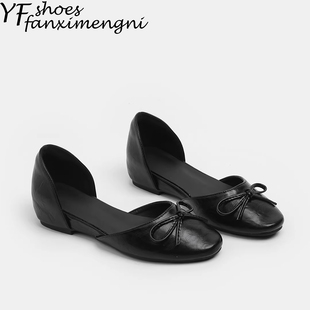法式复古黑色蝴蝶结方头内增高单鞋女圆头通勤百搭中空玛丽珍女鞋