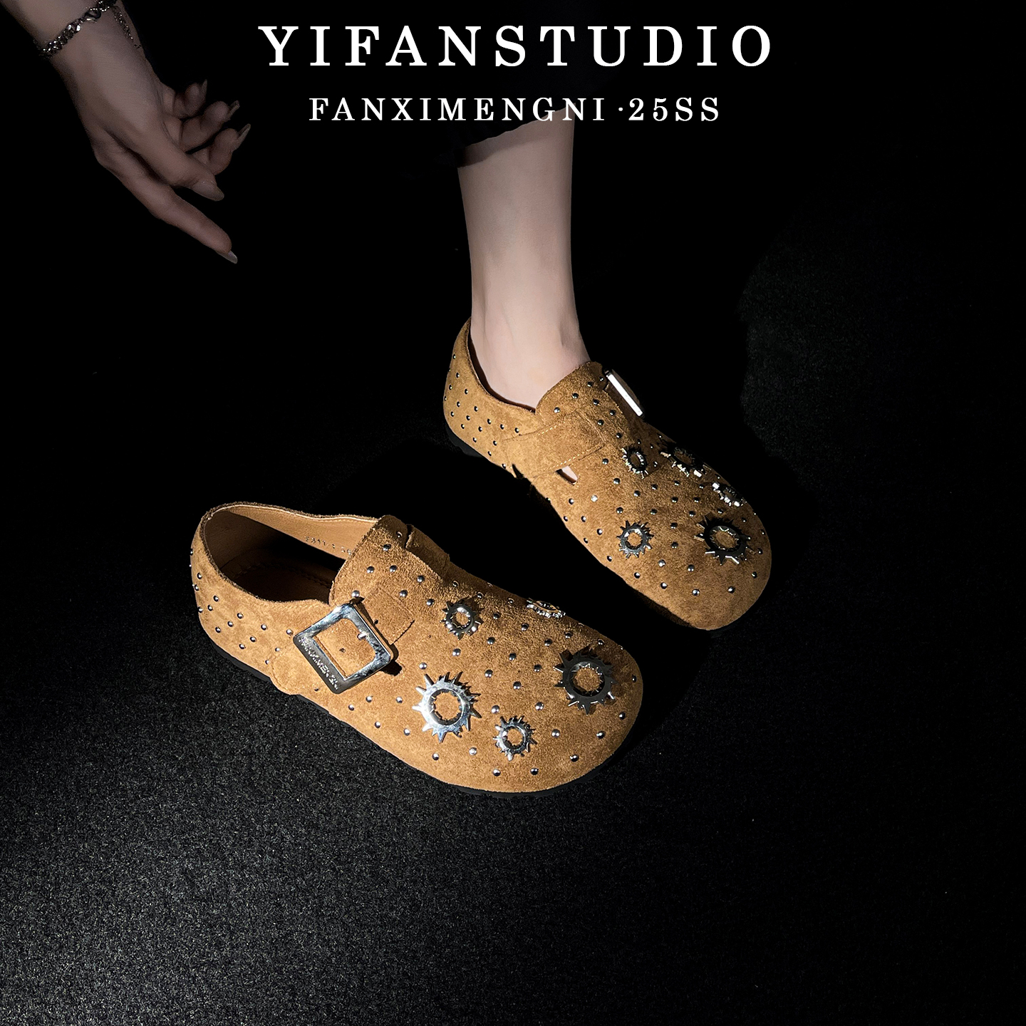 牛皮版~勃肯鞋女2025新款全包一脚蹬小众设计款秋冬复古小单鞋女