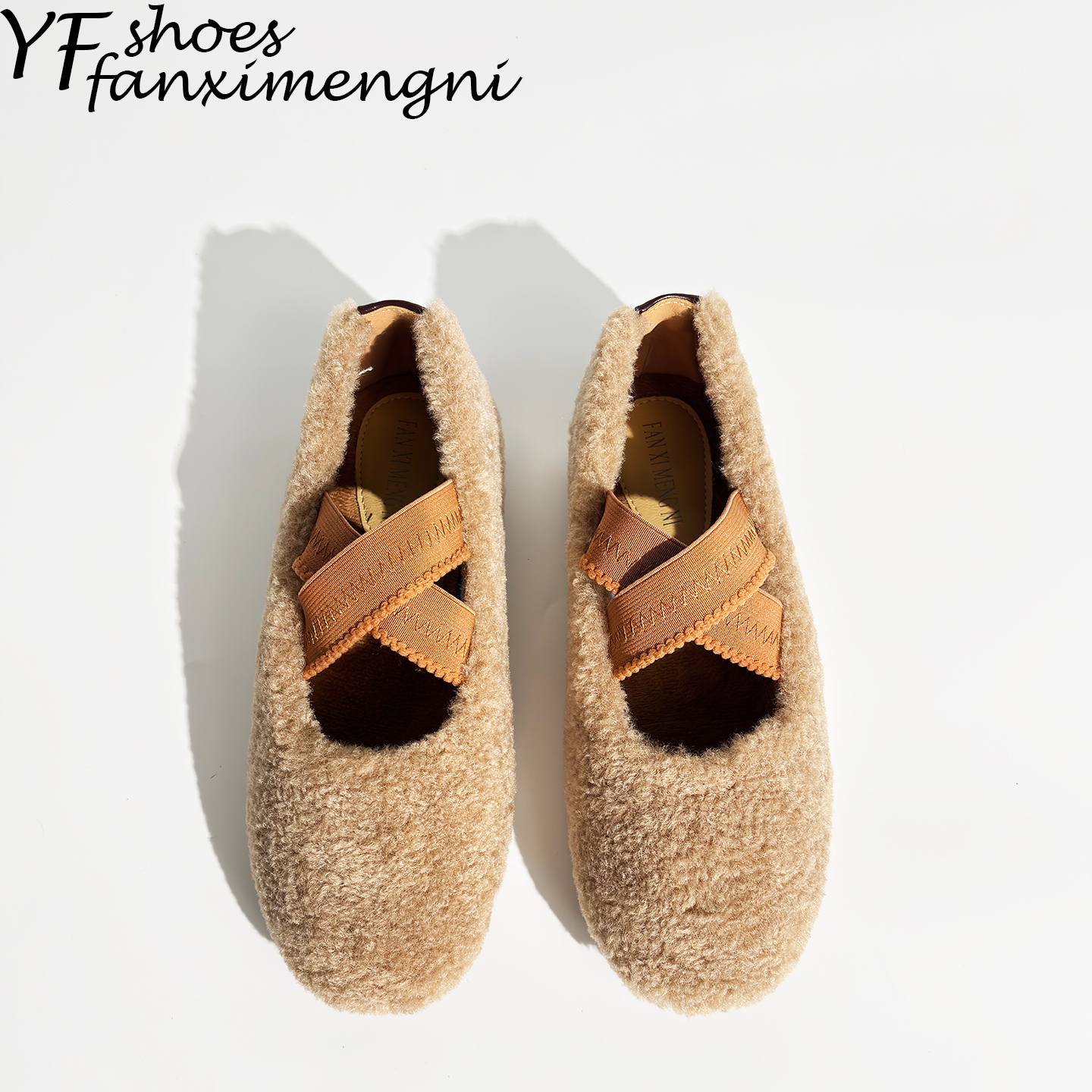 加绒交叉带芭蕾舞玛丽珍平底鞋女