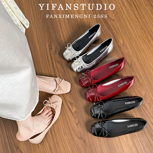 羊皮版~浅口方头单鞋女2025新款通勤茄子鞋内增高法式玛丽珍女鞋