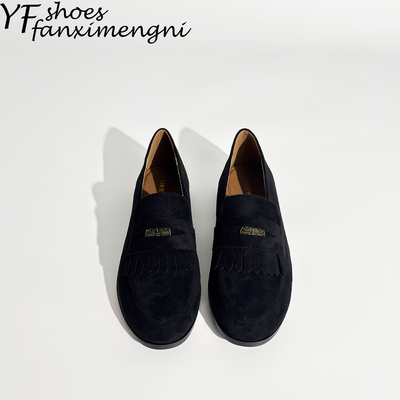 反绒皮流苏英伦乐福鞋女