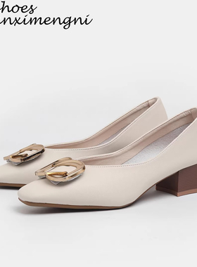 气质方头浅口一脚蹬粗跟单鞋女2026年新款春季复古法式玛丽珍女鞋