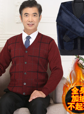 秋冬中老年低领加绒加厚羊毛衫