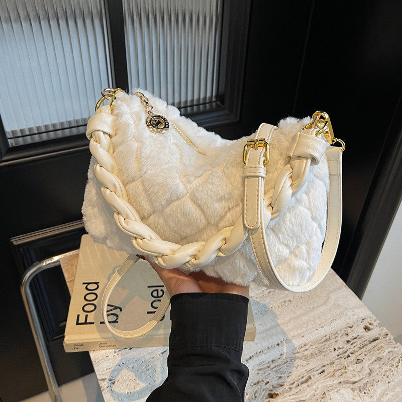 高级感百搭毛绒绒包包女2025冬季新款潮时尚毛毛包菱格单肩斜挎包