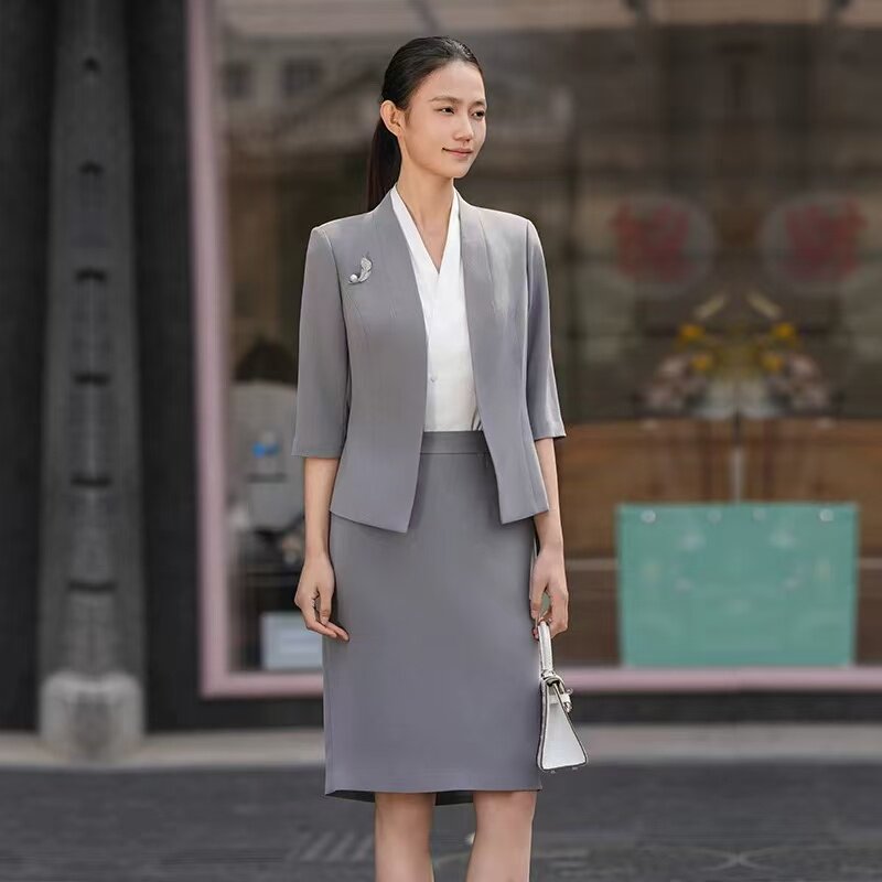 黎姿轻熟优雅风职业套装女七分袖西装外套包臀裙通勤LQHV6011-15
