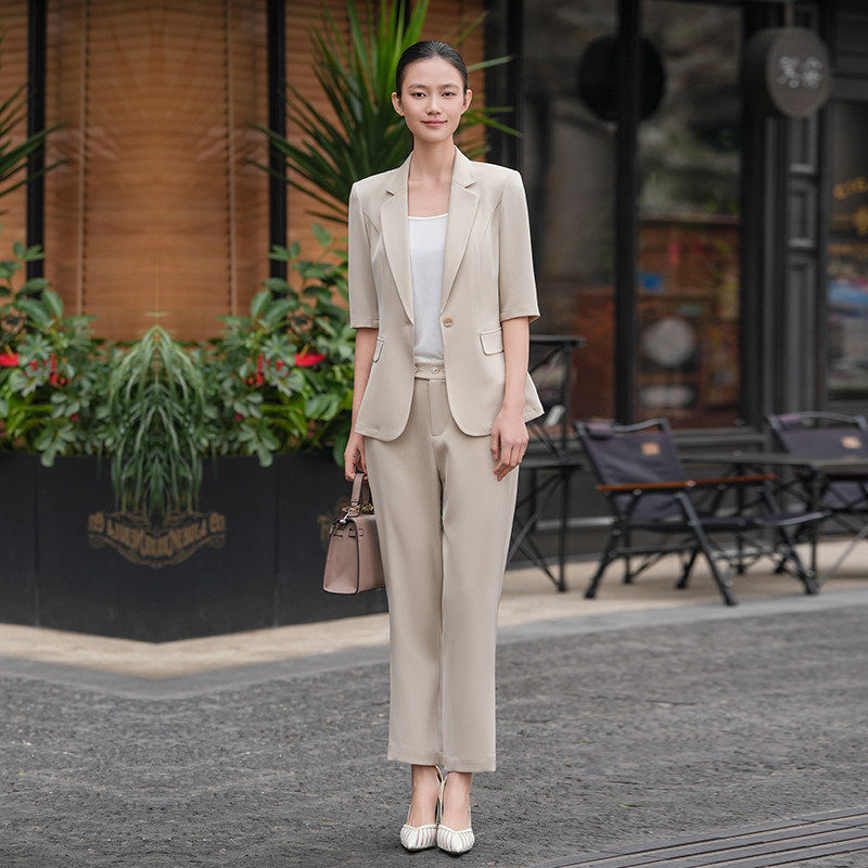 黎姿LAIPOSE夏季薄款西装套装女通勤职场气质修身百搭西服套装