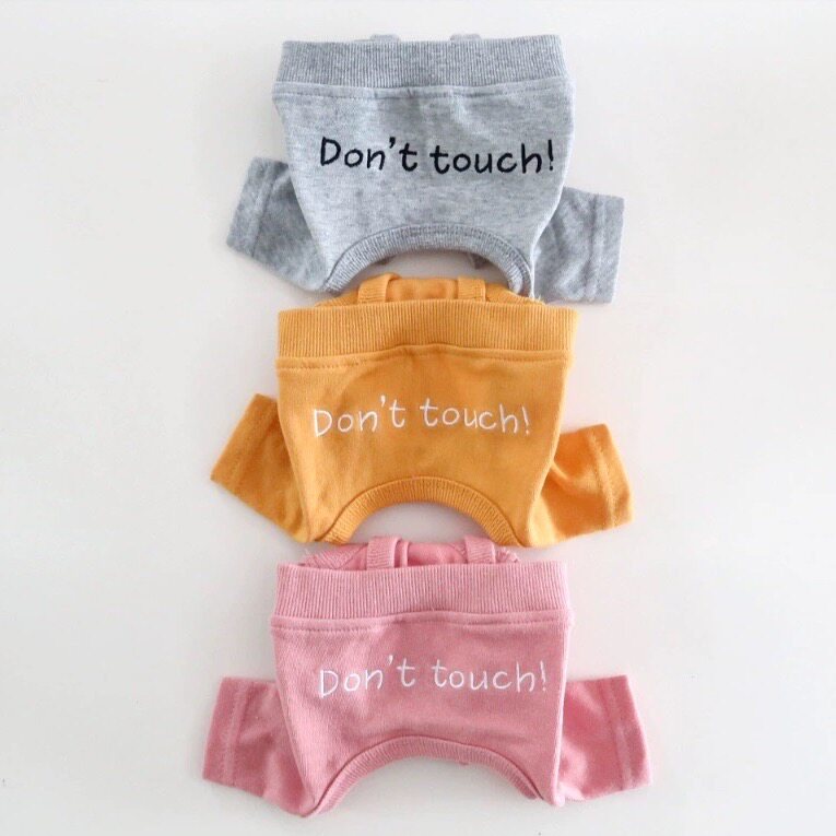 韩国don't touch别摸警示语 背带裤狗猫咪可爱春夏裤子正品代购